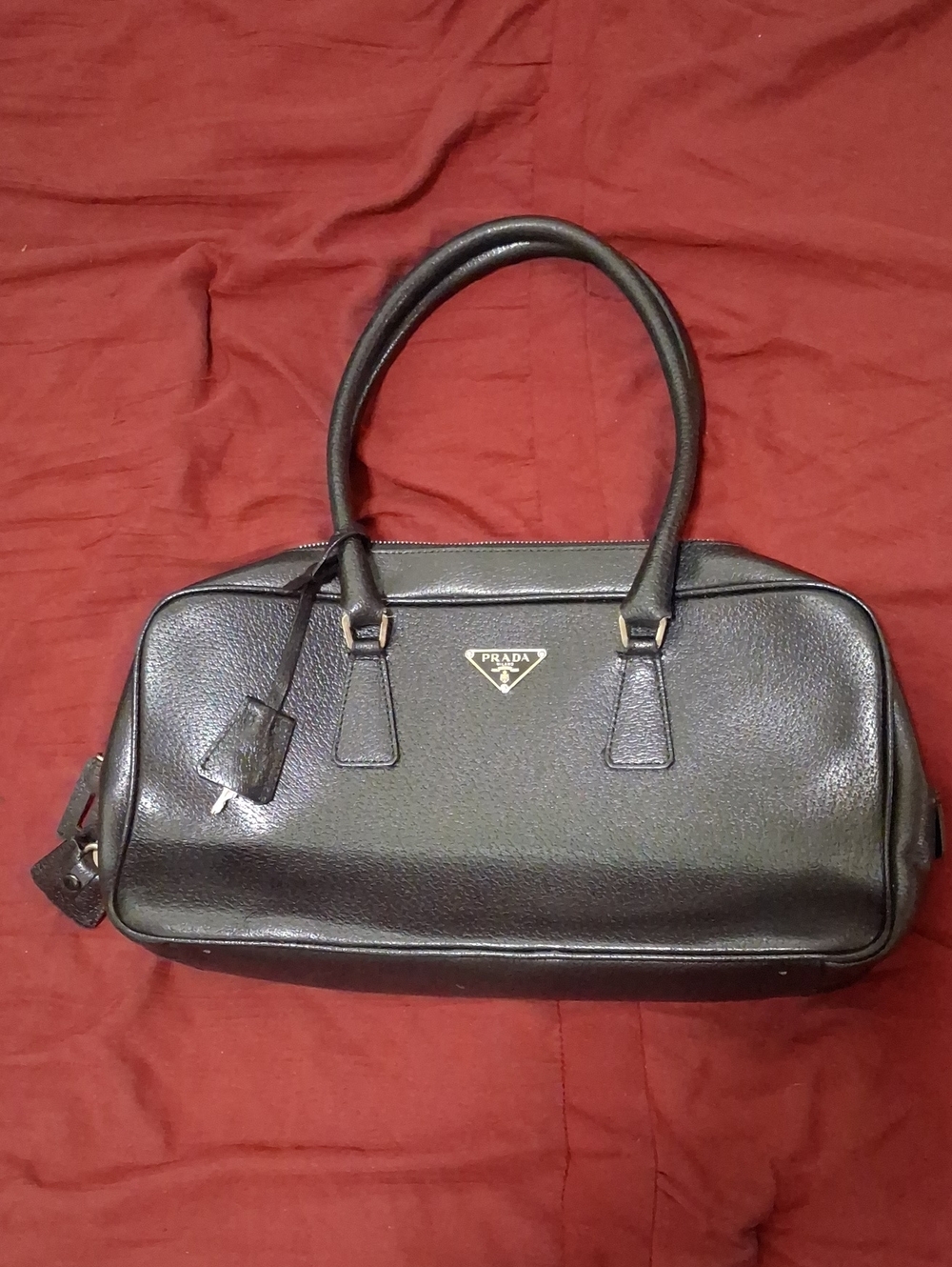 Prada Vintage Black Leather Bauletto Bowling Bag – Excellent Condition